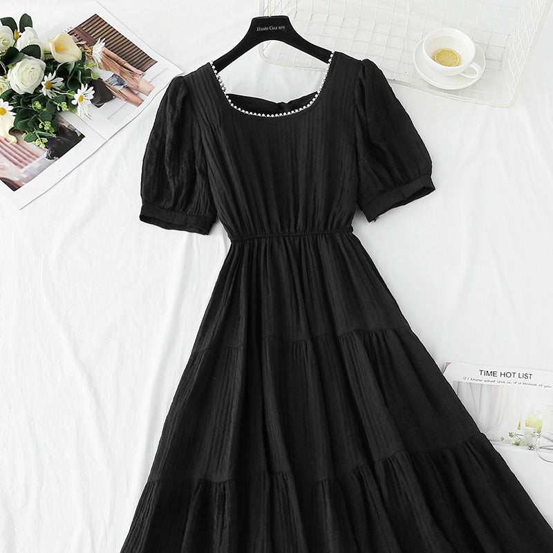 Robe en coton et lin à col carré français 4275