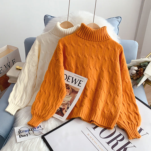 Pull torsadé à col haut, haut polyvalent à fond plat 4955