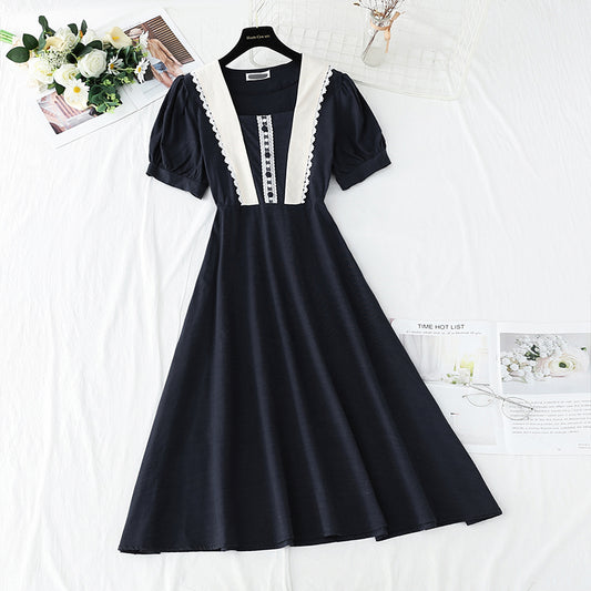 French Retro Tea Break temperament waist length skirt A-line skirt  4249