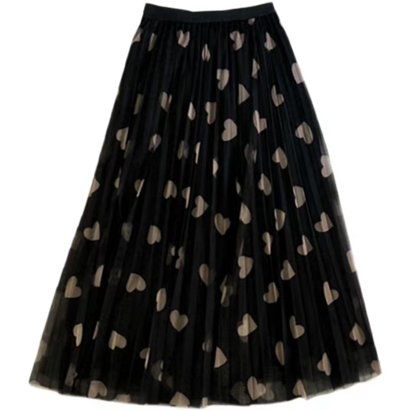 Fairy dress with love print, casual pleated skirt  3706