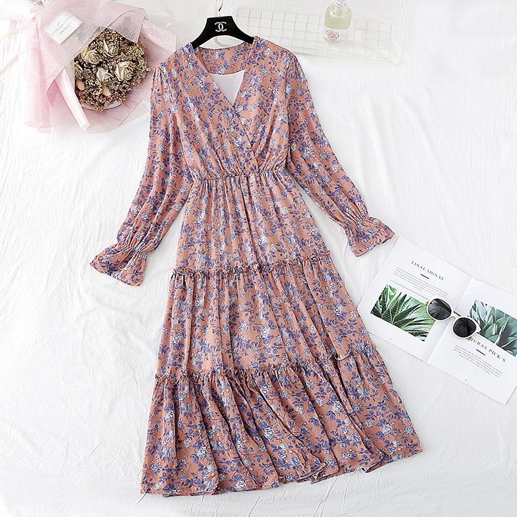 Slim retro floral skirt medium length  3996