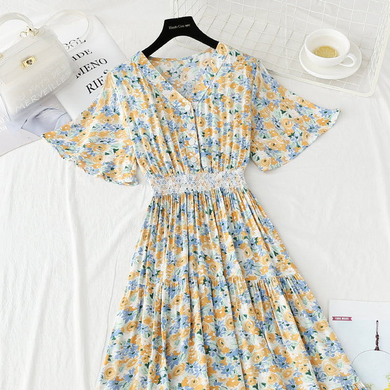 Neuer französischer sanfter Rock V-Ausschnitt, schmaler Rock mit floraler Taille 4234