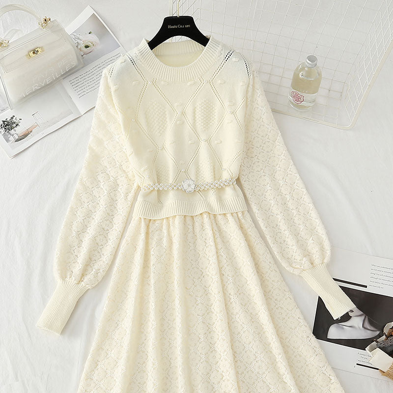 New knitted bottomed dress women's lace patchwork skirt  4441