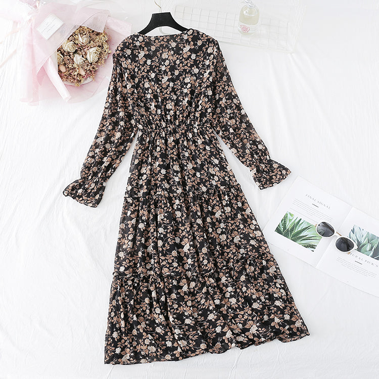 Slim retro floral skirt medium length  3996