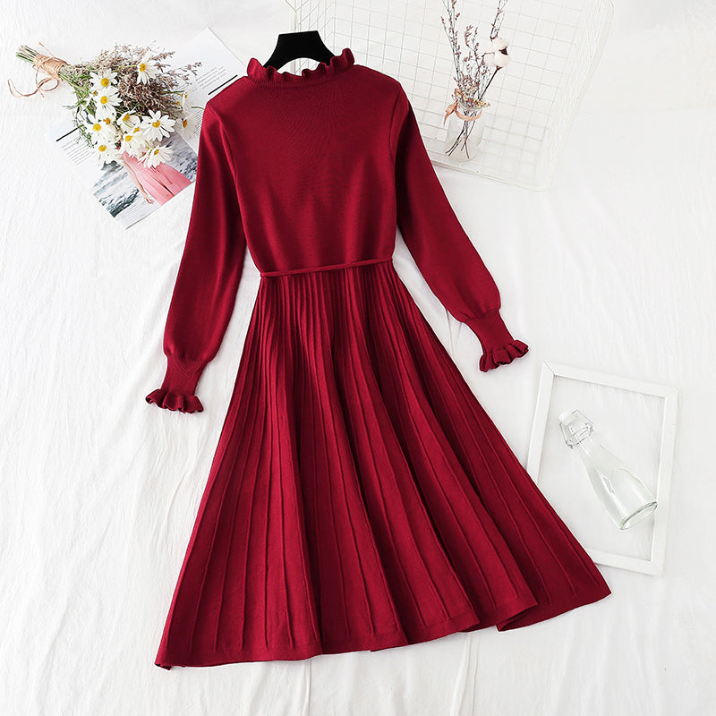 Slim lace up Knit Skirt over the knee style Christmas skirt  4071