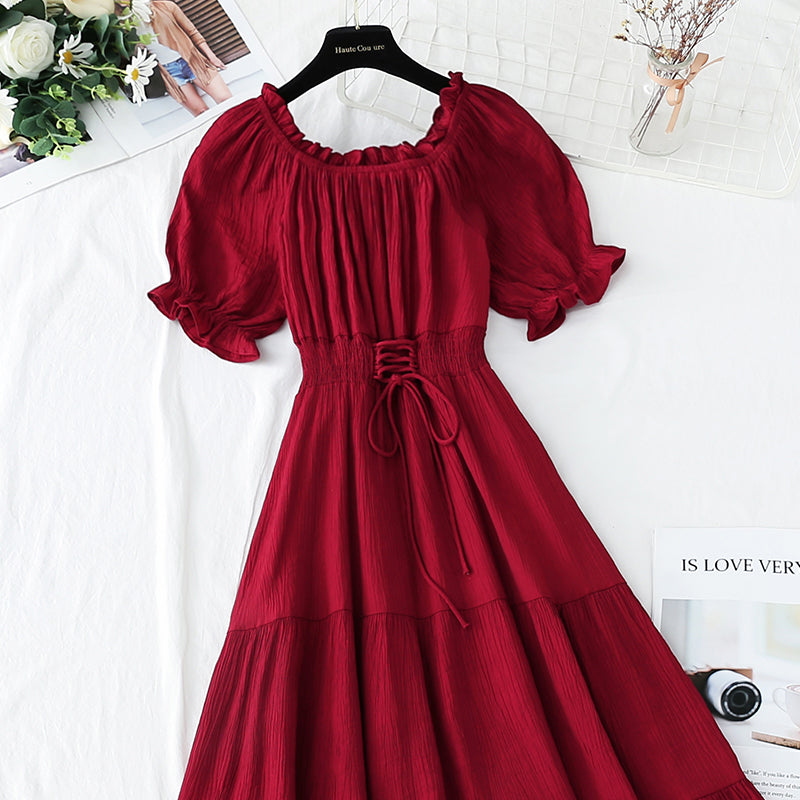 New tea break waist Cotton Linen Skirt long A-line skirt  4251