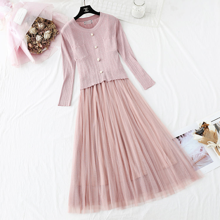 Little fragrant wind fairy suspender bottomed skirt suit  4357