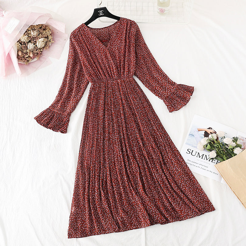 New style small fresh pleated French retro long skirt Kikyo skirt  4523