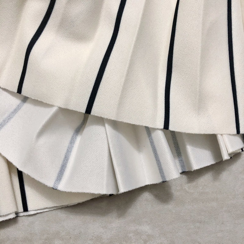 Spring/summer skirt, rhomboid print pleated skirt, high waist, striped patchwork  3675