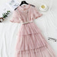 Mesh dress high waist layered cake skirt  4338