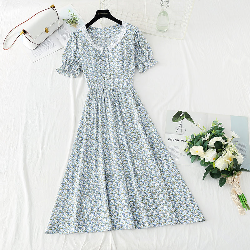 New medium length chiffon skirt with short sleeves is thin and gentle  4864