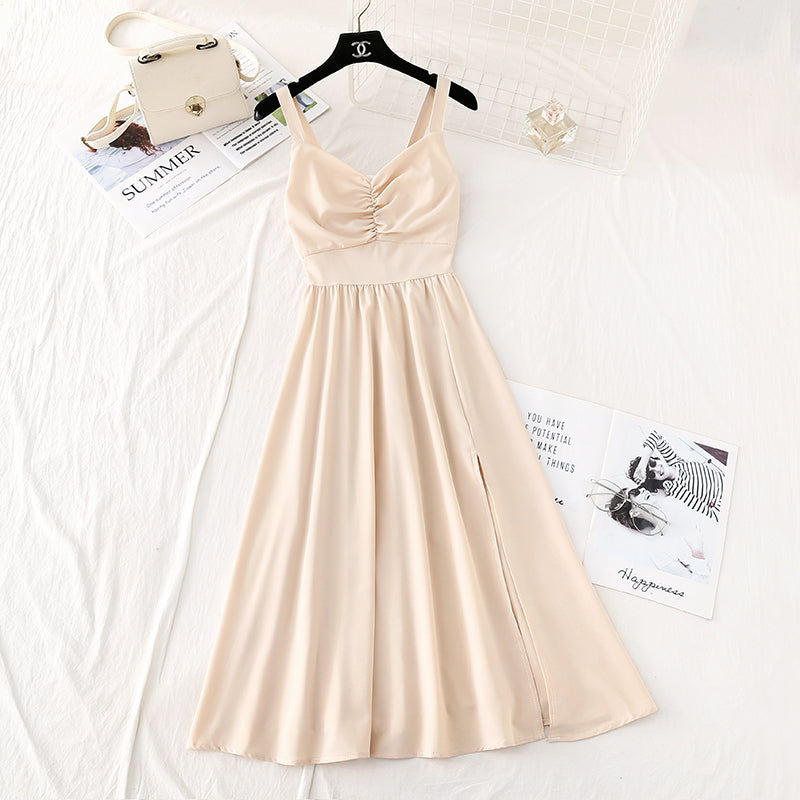 Suspender dress, French retro temperament, slim waist, Sen skirt  4501