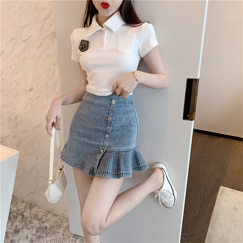 Jupe en jean, jupe taille haute, jupe sirène 3644 