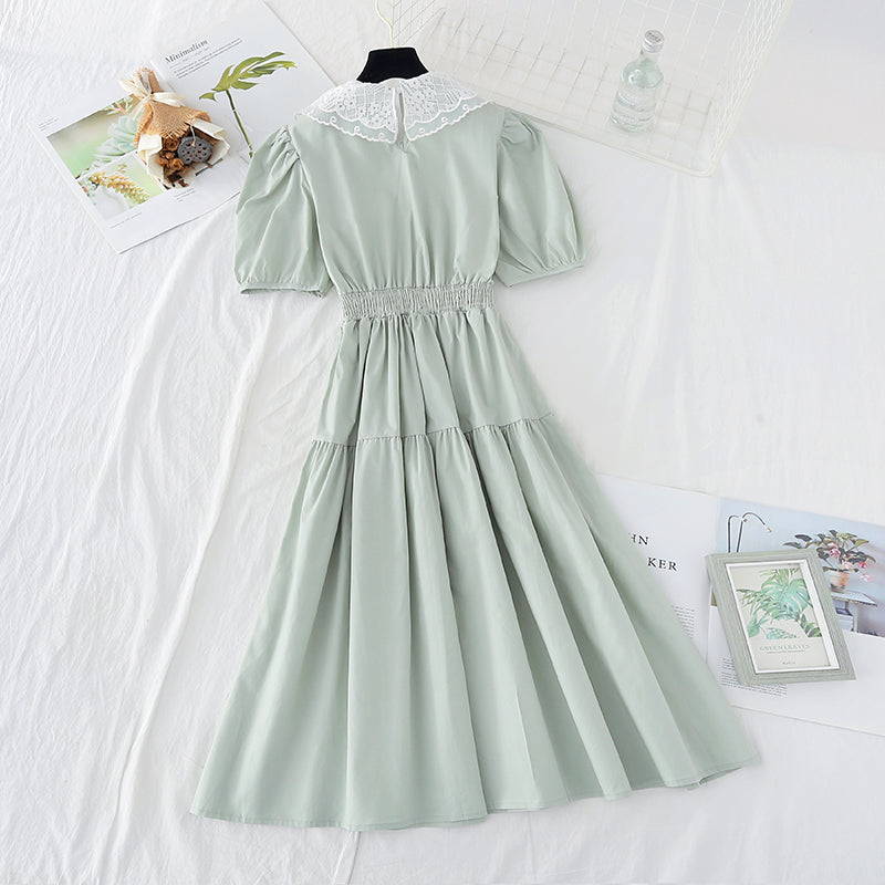 New style baby collar French waist closing skirt with thin temperament  4619