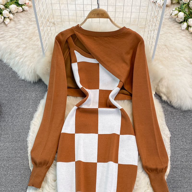 Pure suspender dress half Knitted Blouse two-piece set  3759