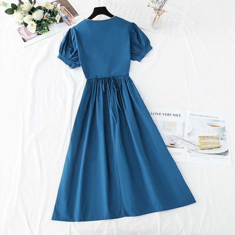 New tea break waist Cotton Linen Skirt long A-line skirt  4253