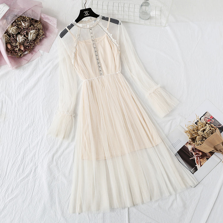 Schwere Industrie-Strass-Spitzen-Gaze-Kleid 4356