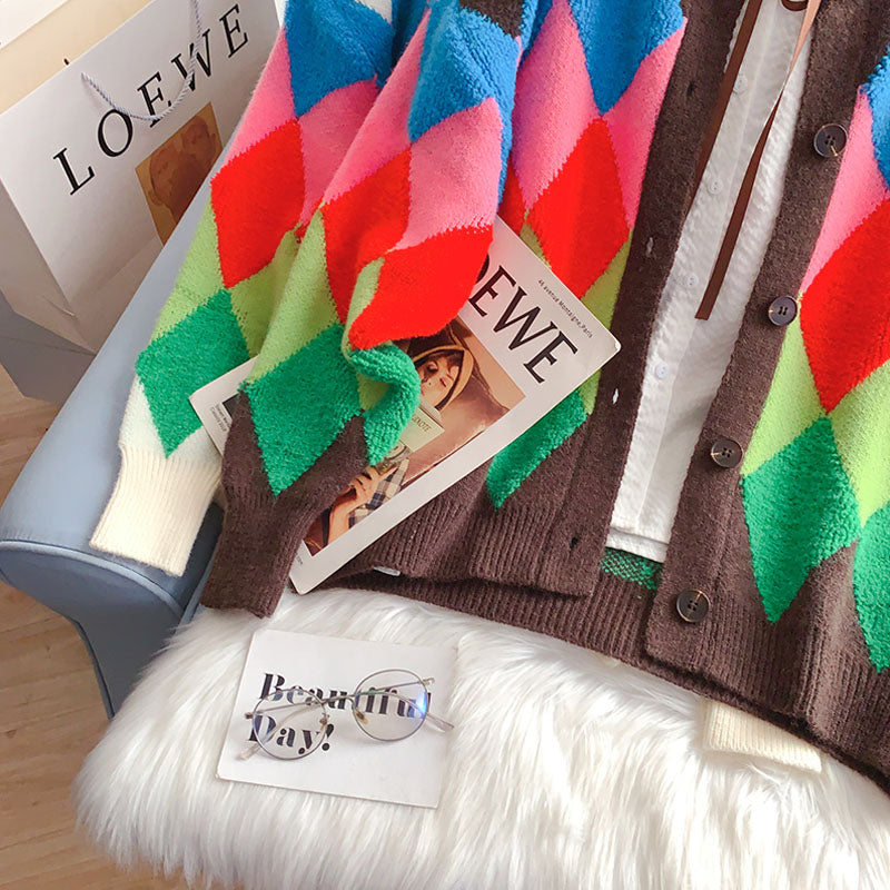 Contrast Lingge sweater coat cardigan design top  5249