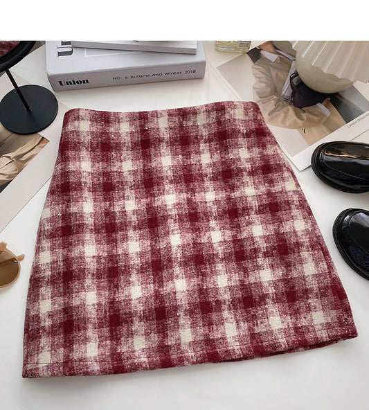Petite jupe à carreaux fraîche décontractée taille haute 5352