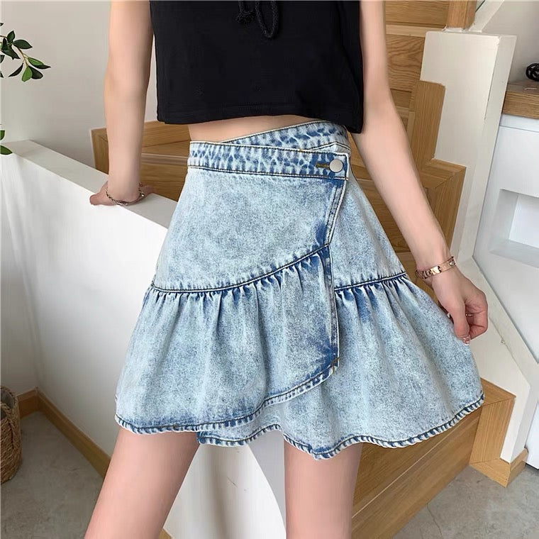 Jupe cool et douce, petite jupe, volants polyvalents, jupe en jean tendance 3553