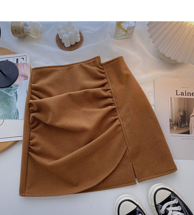 Korean fashion personalized bag hip pleated slim skirt  5501