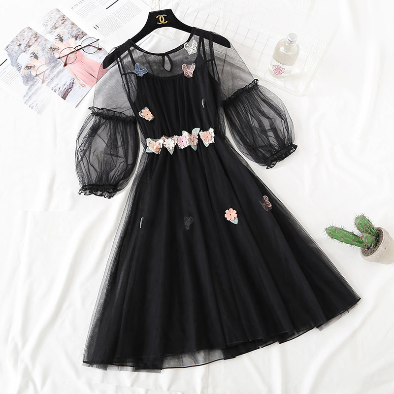 French fairy flower gauze suspender skirt  3728