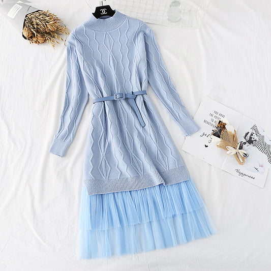 Over knee knit sweater and mesh skirt  4317