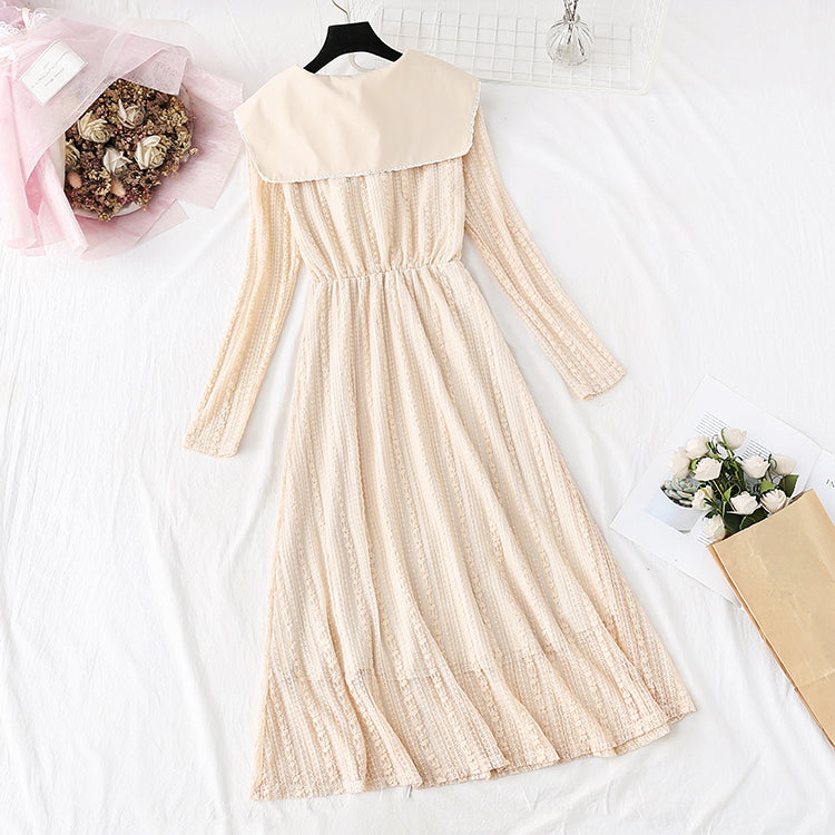 Sweet bow long skirt French retro waist wool skirt  4000