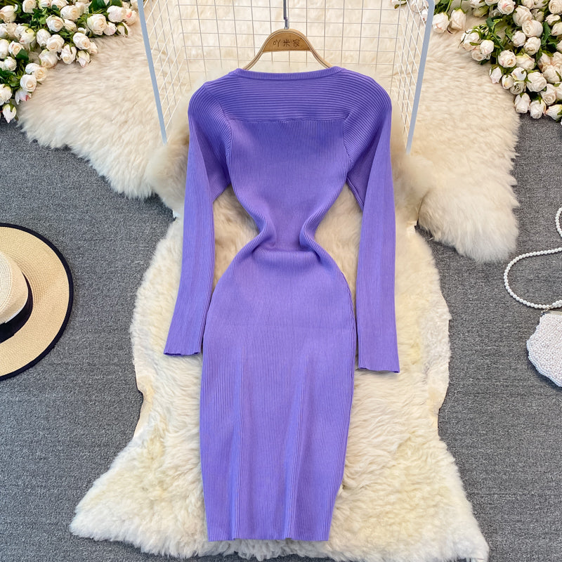 Fashion open chest sexy knitted dress  3754