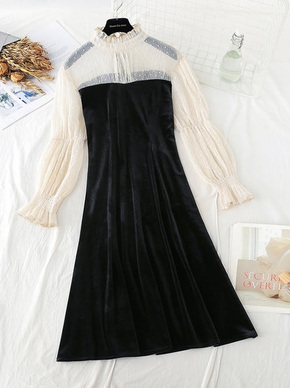 Lantern sleeves light luxury celebrity style thin skirt  4789