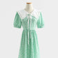 French retro doll neck cotton linen Floral Dress  4290