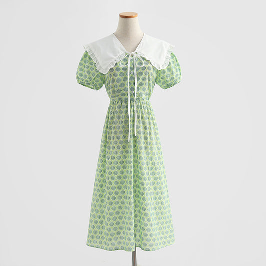 New French tea break sweet bubble sleeve cotton hemp short skirt  4286