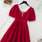 New style pearl square neck skirt with slim waist French dress  4670