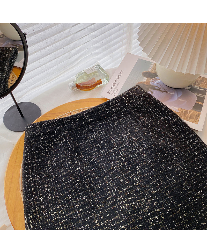 Exotic gold silk tweed A-shaped high waist skirt  5472