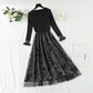 New mesh stitched small black skirt Hepburn embroidered skirt  4434
