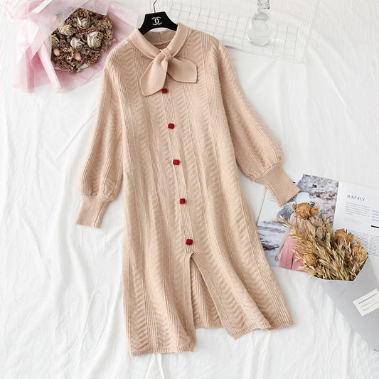 Net red knitted dress French retro knee sweater skirt  4730