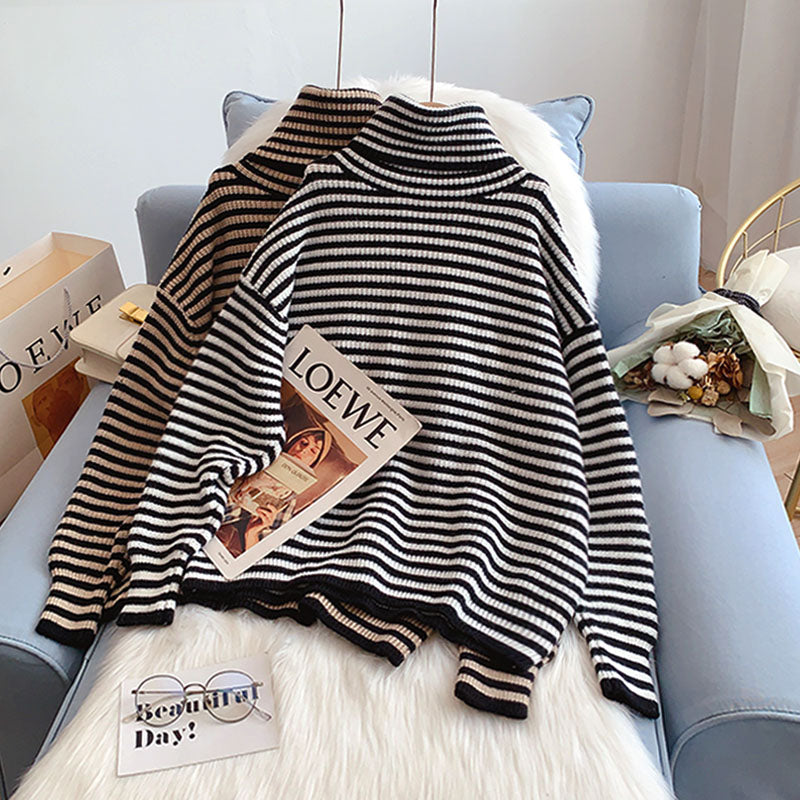 Pullover mit Stehkragen und Streifen unten 5183