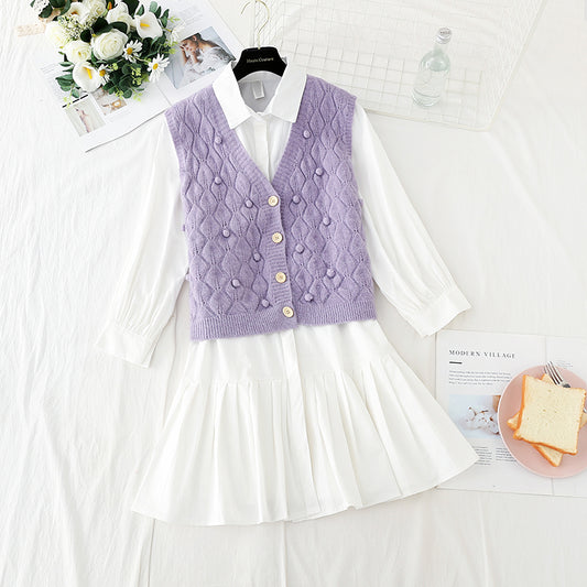 Candy colored vest pleated with shirt skirt fairy Sen Department  3919