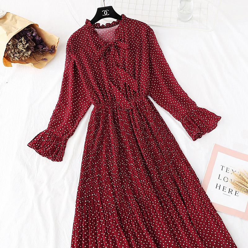 Französischer Retro-Innenrock mit gepunktetem Boden, mittellang 3965