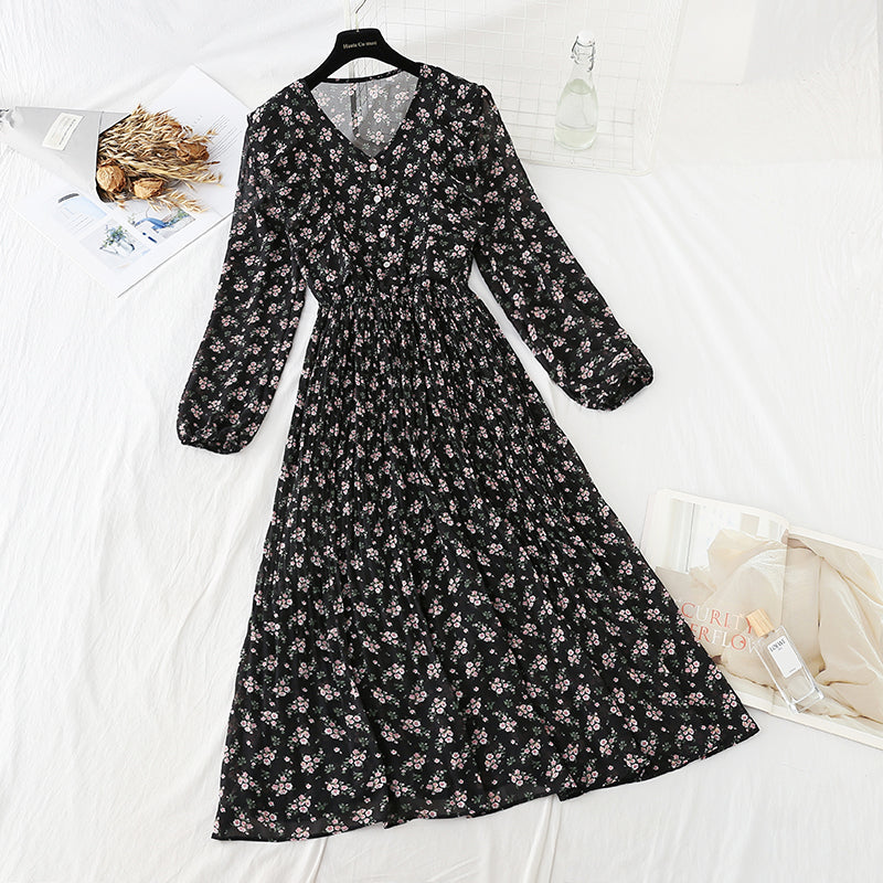Flounced floral dress with thin ears skirt  4797