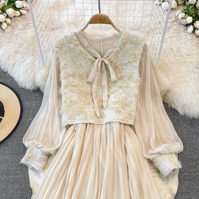 Small fragrance suit women's Vest pleated lace up bottomed skirt  3773