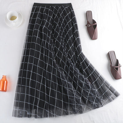 Nouveau style de début de printemps, jupe en maille, jupe plissée à imprimé écossais 3709