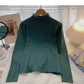 Commuter solid color Pullover half high neck long sleeve Knitted Top  6651