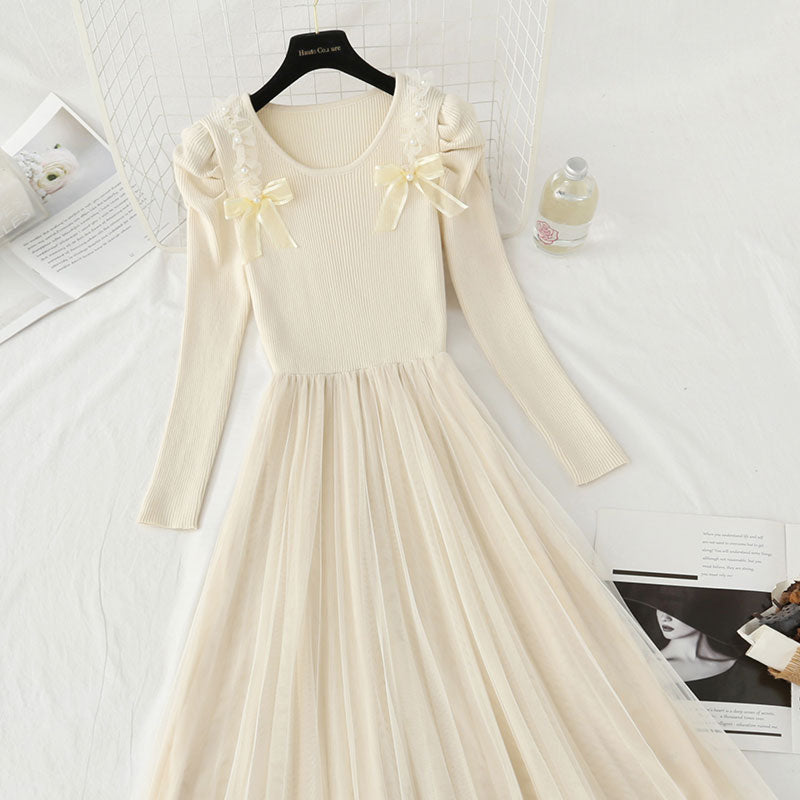 Design sense knitted long skirt temperament fairy skirt  4440