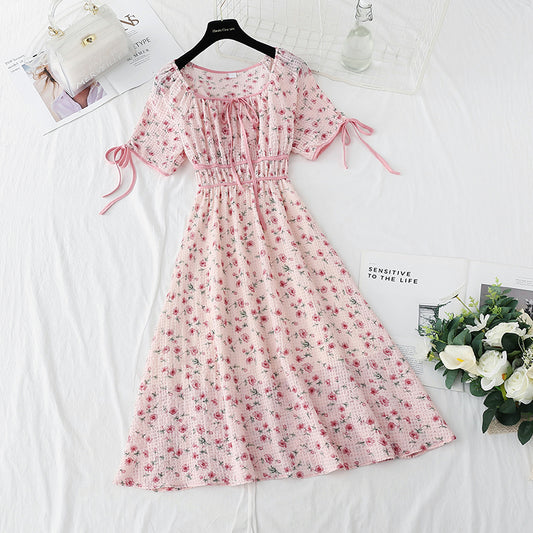 Small fresh lace up sweet dress broken flower skirt looks thin  4865