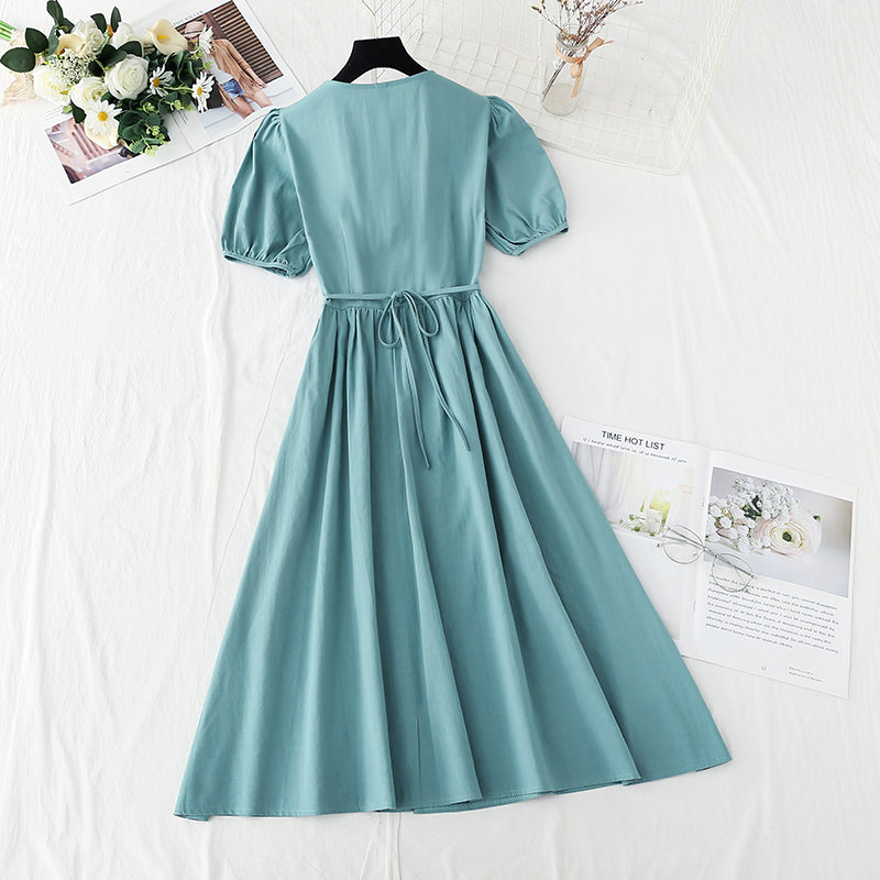 New French bow princess skirt bubble sleeve small skirt long  4247