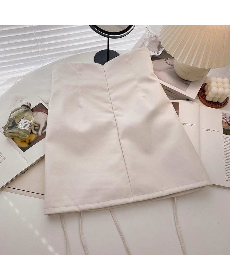 High waist small public design bandage wrap hip thin PU leather skirt  5411