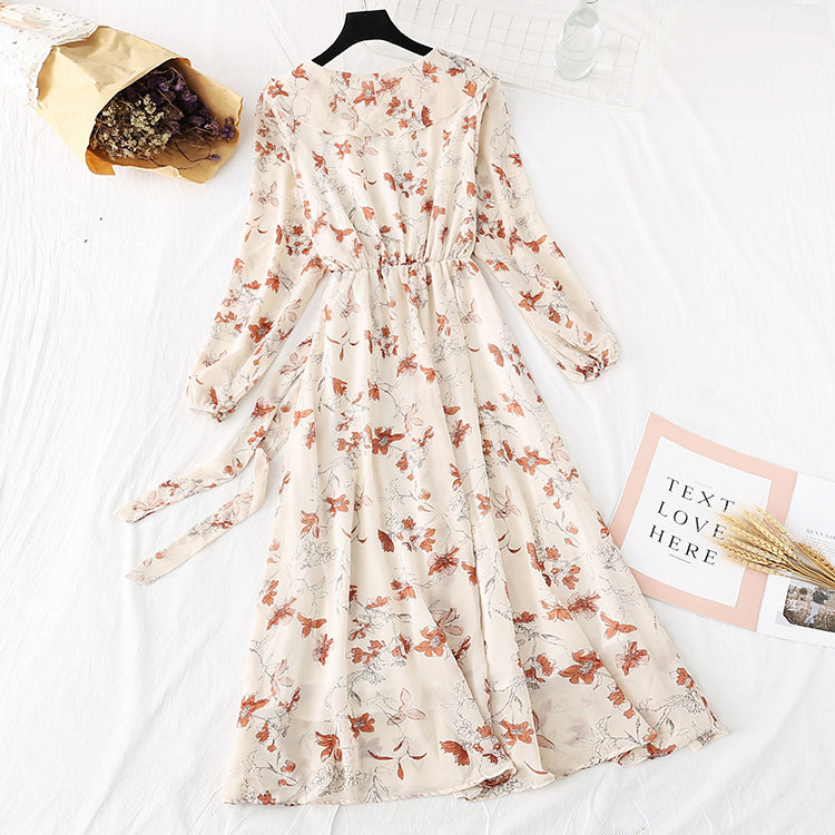 New French retro Mori floral style with a bottomed skirt at the waist  3969