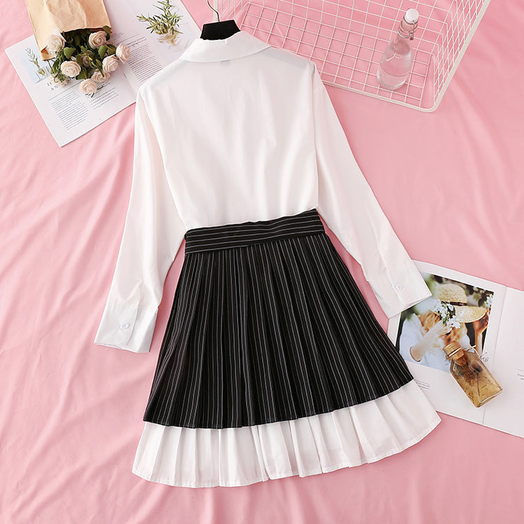 Design sense minority white shirt skirt pleated skirt  4049