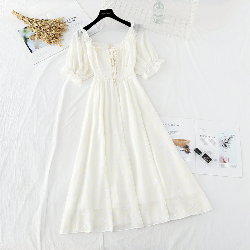 French dress with straight shoulder and slim waist  4653